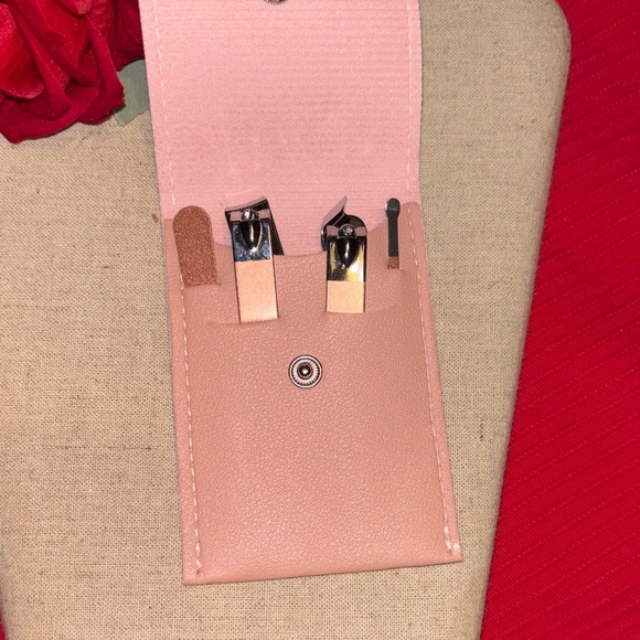 Source Unknown Other - Pink Leatherette Manicure Set - Compact Nail Care Kit